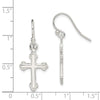 Curata 925 Sterling Silver Polished 14x37mm Hook Dangle Cross Earrings