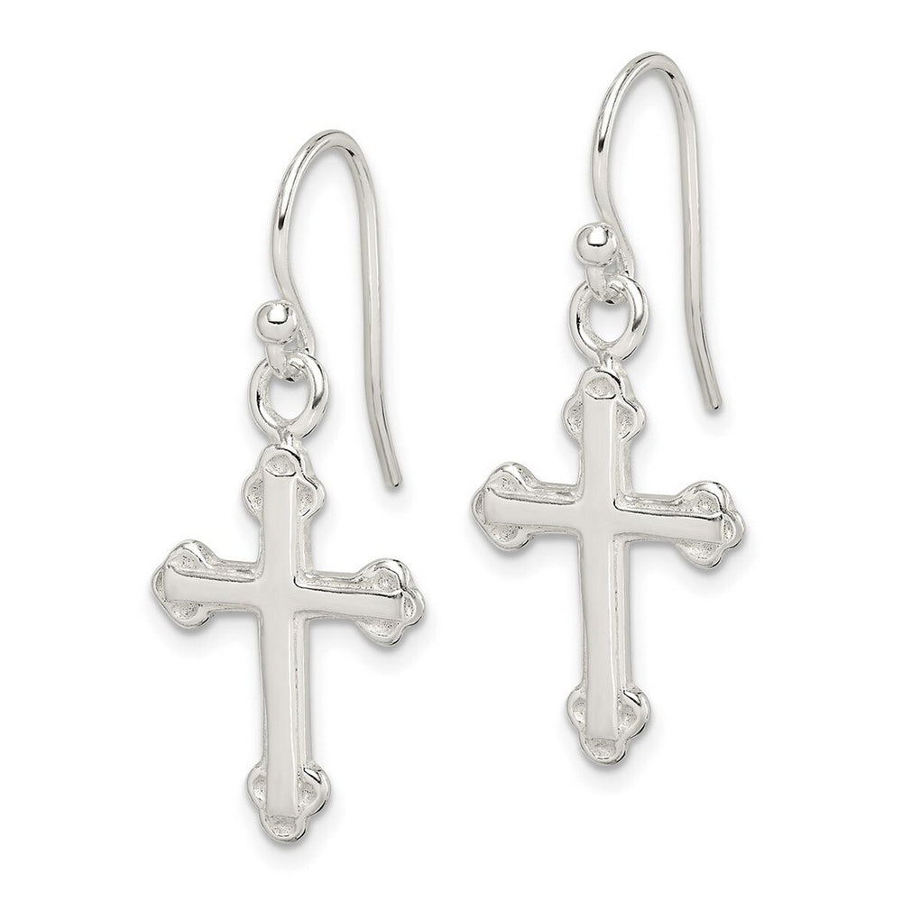 Curata 925 Sterling Silver Polished 14x37mm Hook Dangle Cross Earrings