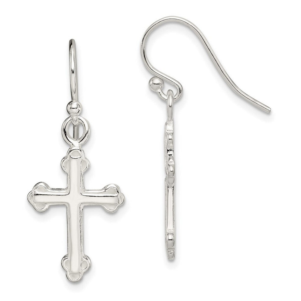 Curata 925 Sterling Silver Polished 14x37mm Hook Dangle Cross Earrings