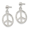 Curata 925 Sterling Silver Polished 15x23mm Peace Sign Long Drop Dangle Post Earrings