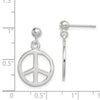 Curata 925 Sterling Silver Polished 15x23mm Peace Sign Long Drop Dangle Post Earrings