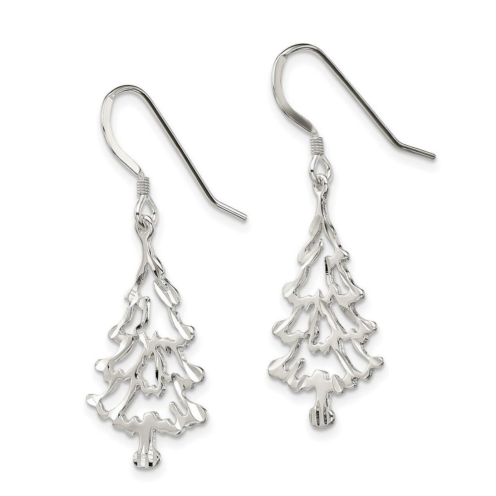 Curata 925 Sterling Silver Polished 18x45mm Hook Christmas Tree Dangle Earrings