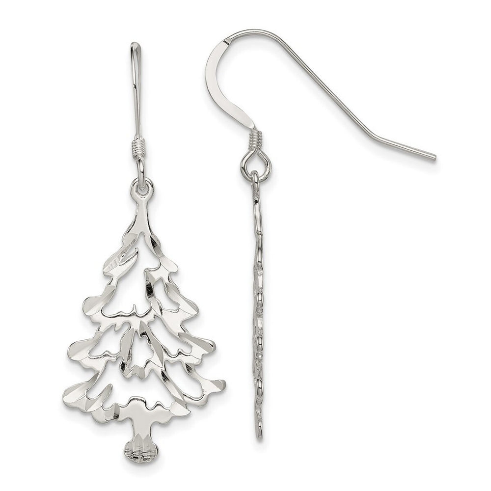 Curata 925 Sterling Silver Polished 18x45mm Hook Christmas Tree Dangle Earrings