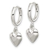 Curata 925 Sterling Silver Polished 25x25mm Puff Love Heart Dangle Hoop Earrings