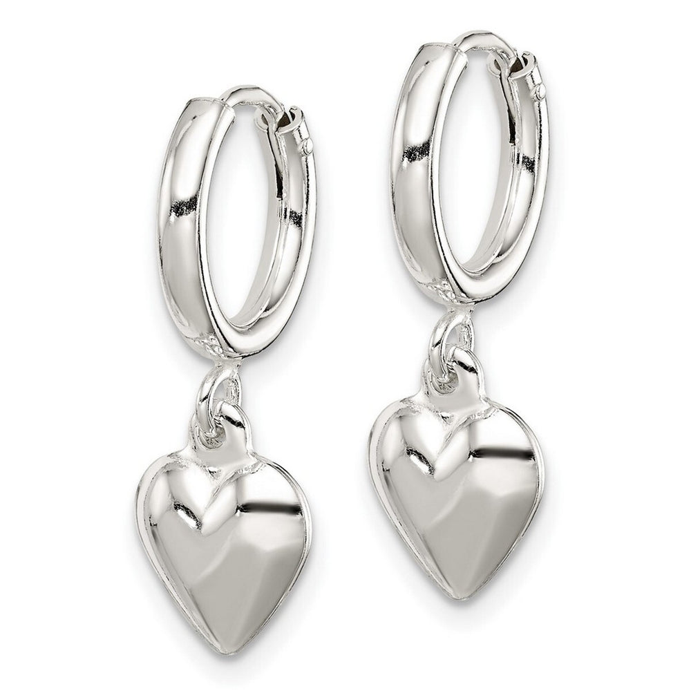 Curata 925 Sterling Silver Polished 25x25mm Puff Love Heart Dangle Hoop Earrings