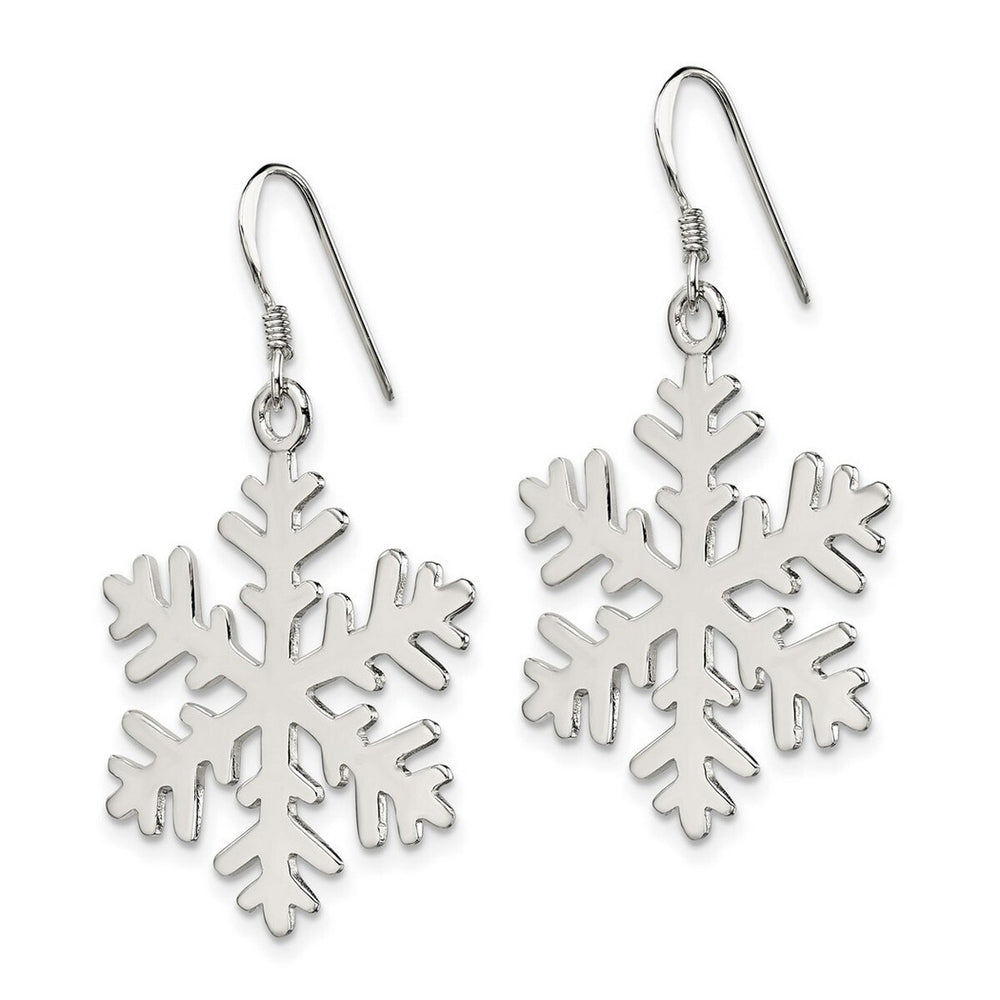 Curata 925 Sterling Silver Polished 25x45mm Hook Snowflake Long Drop Dangle Earrings