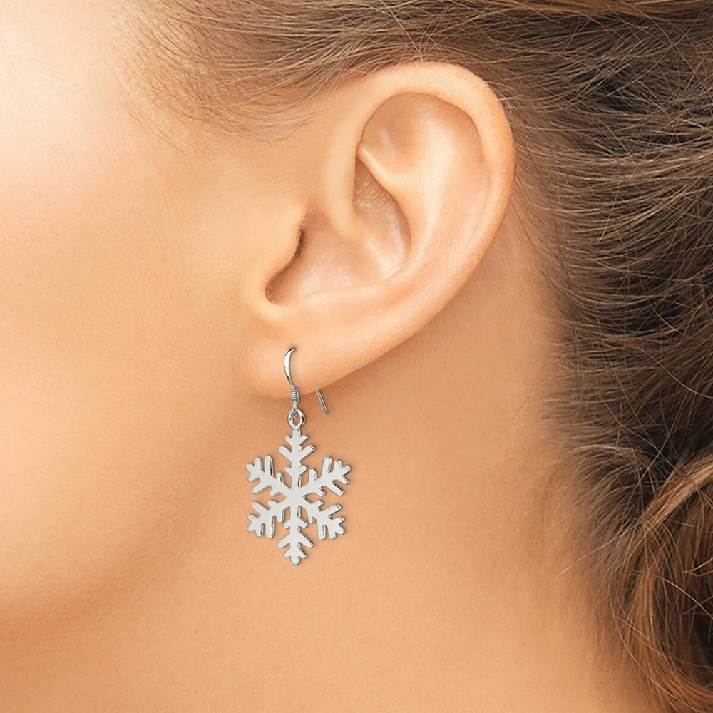 Curata 925 Sterling Silver Polished 25x45mm Hook Snowflake Long Drop Dangle Earrings