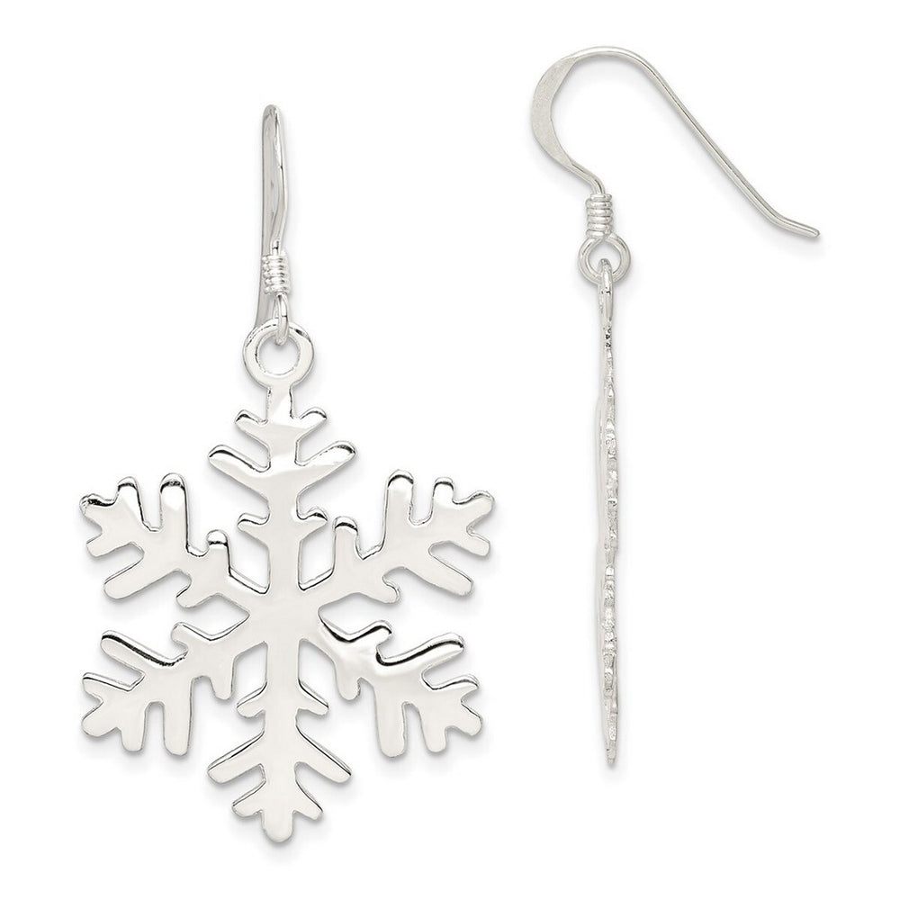 Curata 925 Sterling Silver Polished 25x45mm Hook Snowflake Long Drop Dangle Earrings