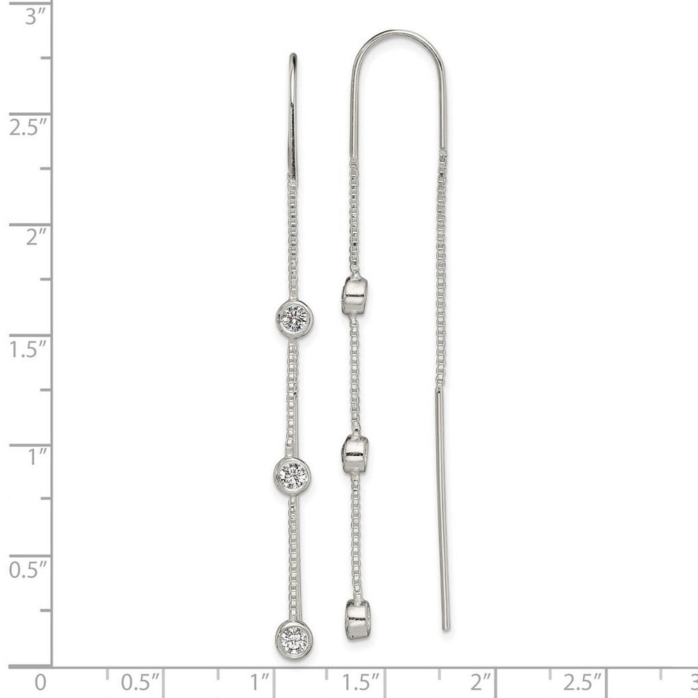 Curata 925 Sterling Silver Polished 4x66.5mm 3 Bezel Set Cubic Zirconia Dangle Threader Earrings