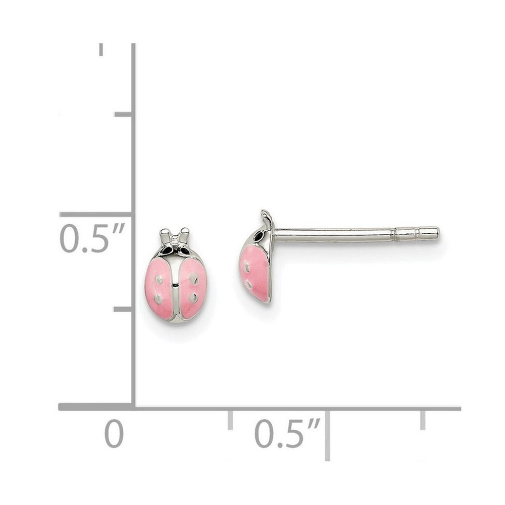 Curata 925 Sterling Silver Polished 4x6mm Pink Enamel Ladybug Post Earrings