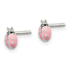 Curata 925 Sterling Silver Polished 4x6mm Pink Enamel Ladybug Post Earrings