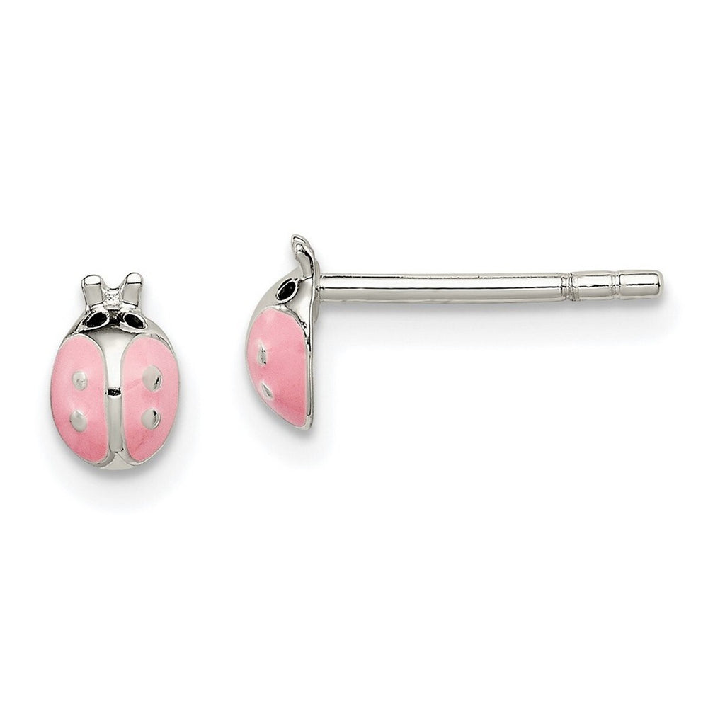 Curata 925 Sterling Silver Polished 4x6mm Pink Enamel Ladybug Post Earrings