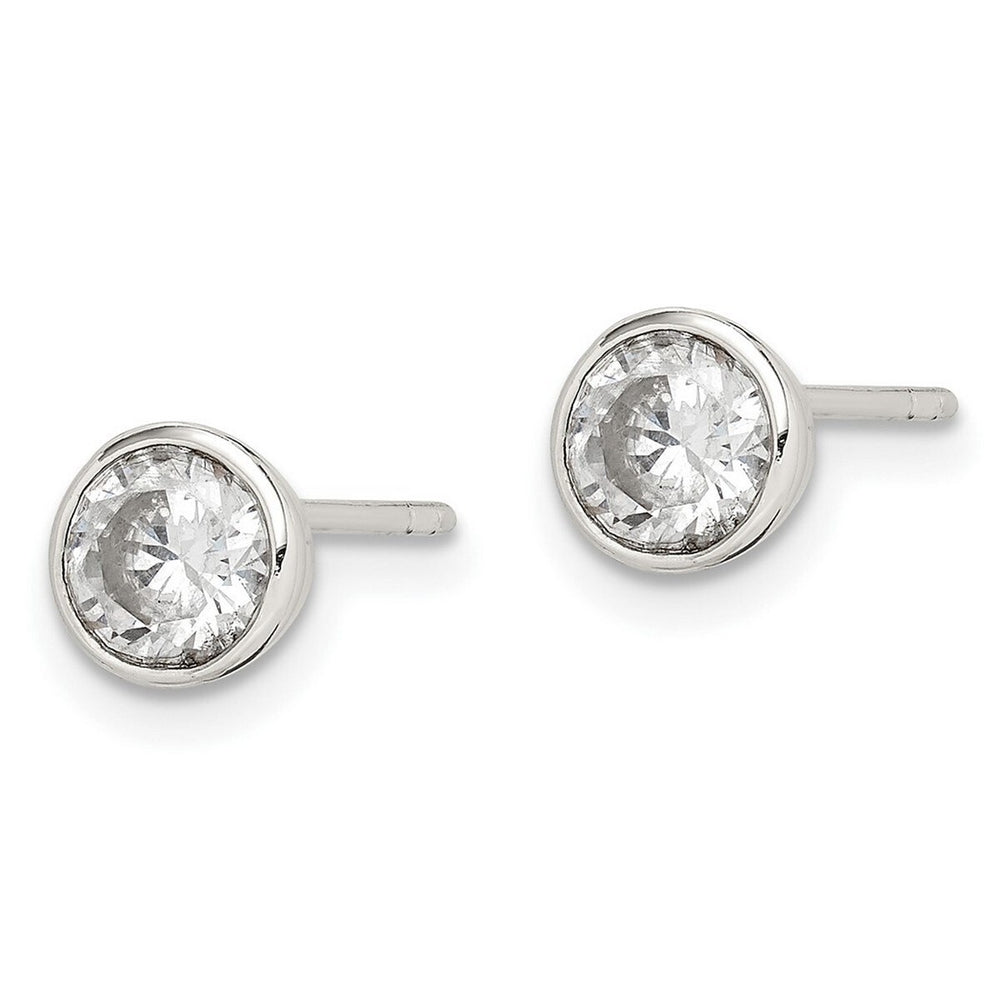 Curata 925 Sterling Silver Polished 5x5mm Round Cubic Zirconia Post Bezel Stud Earrings