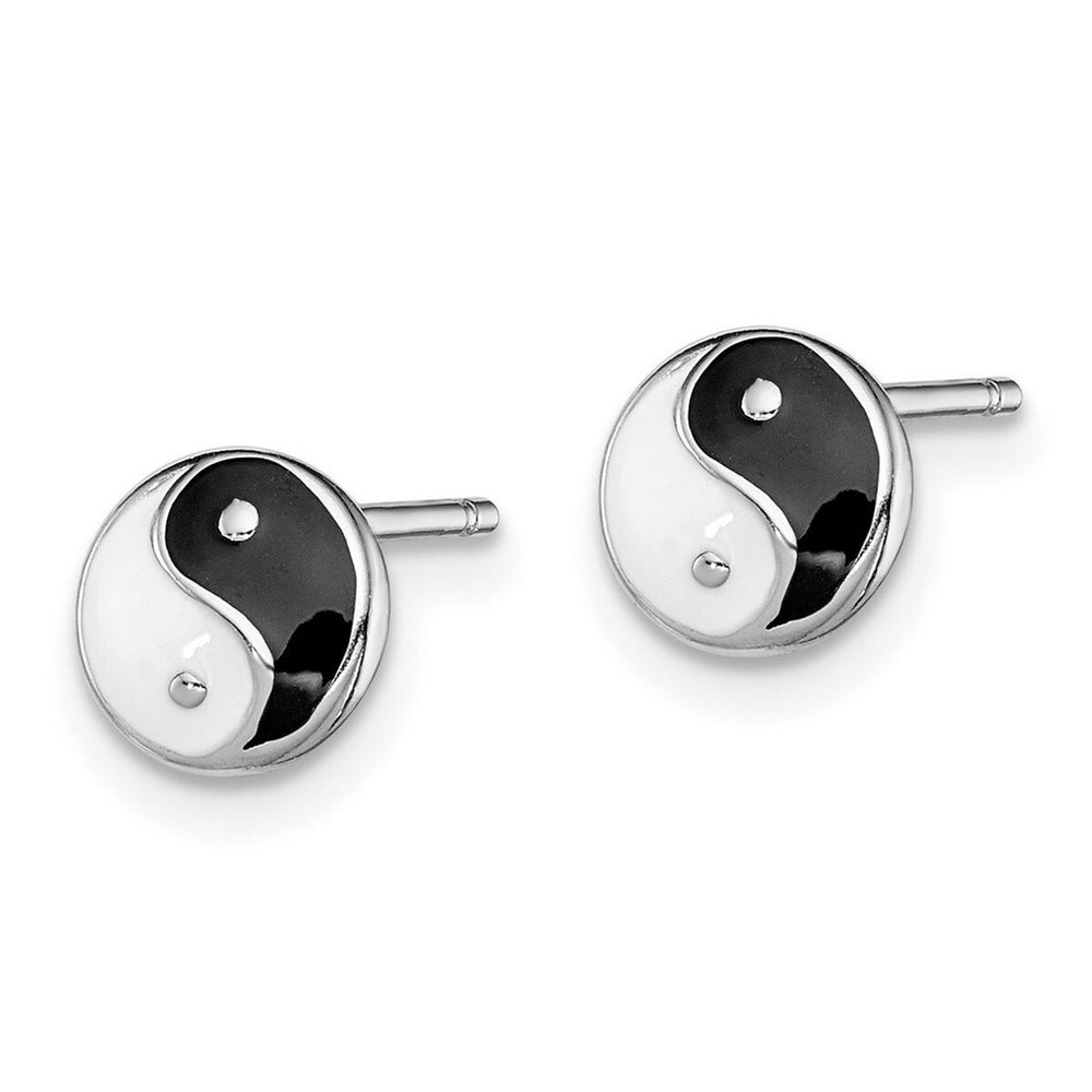 Curata 925 Sterling Silver Polished 7x7mm Enameled Yin Yang Symbol Post Earrings