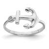 Curata 925 Sterling Silver Polished CZ Sideways Anchor Ring