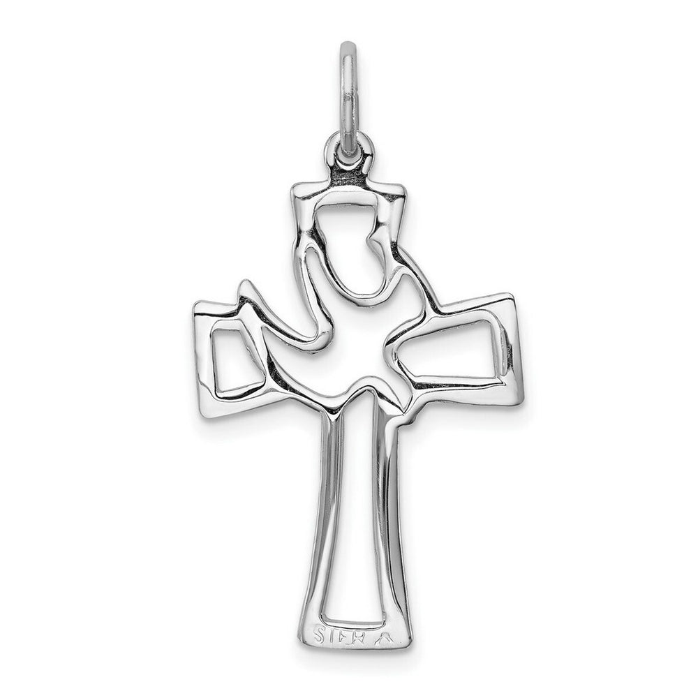 Curata 925 Sterling Silver Polished Cut out Dove Religious Faith Cross Pendant Necklace