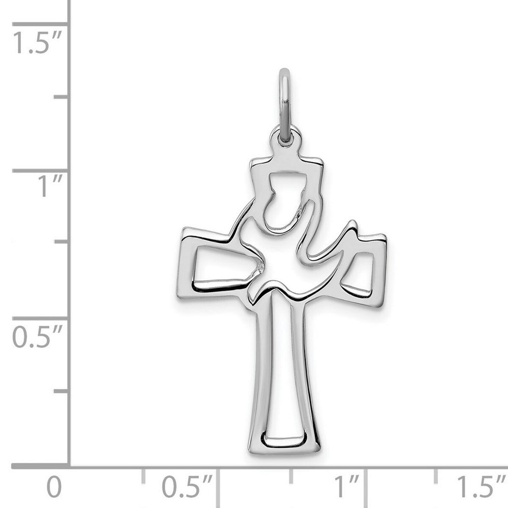 Curata 925 Sterling Silver Polished Cut out Dove Religious Faith Cross Pendant Necklace