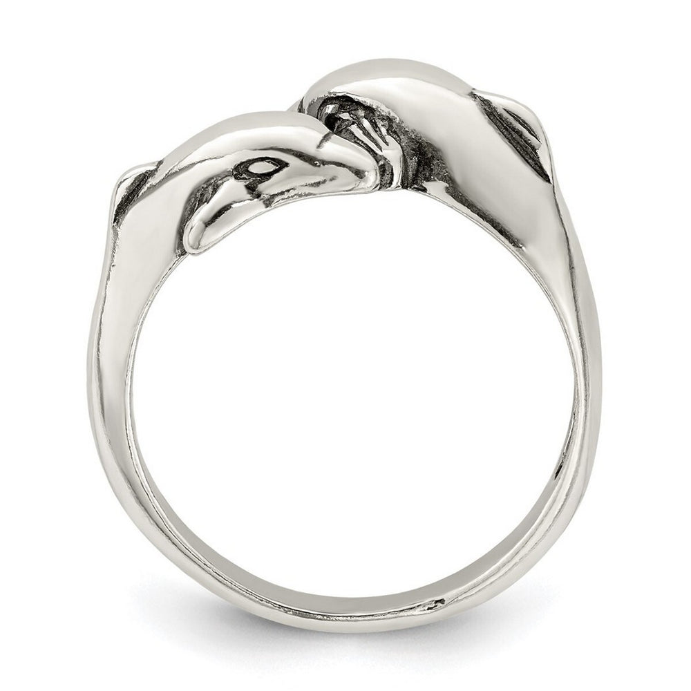 Curata 925 Sterling Silver Polished Kissing Dolphins Ring