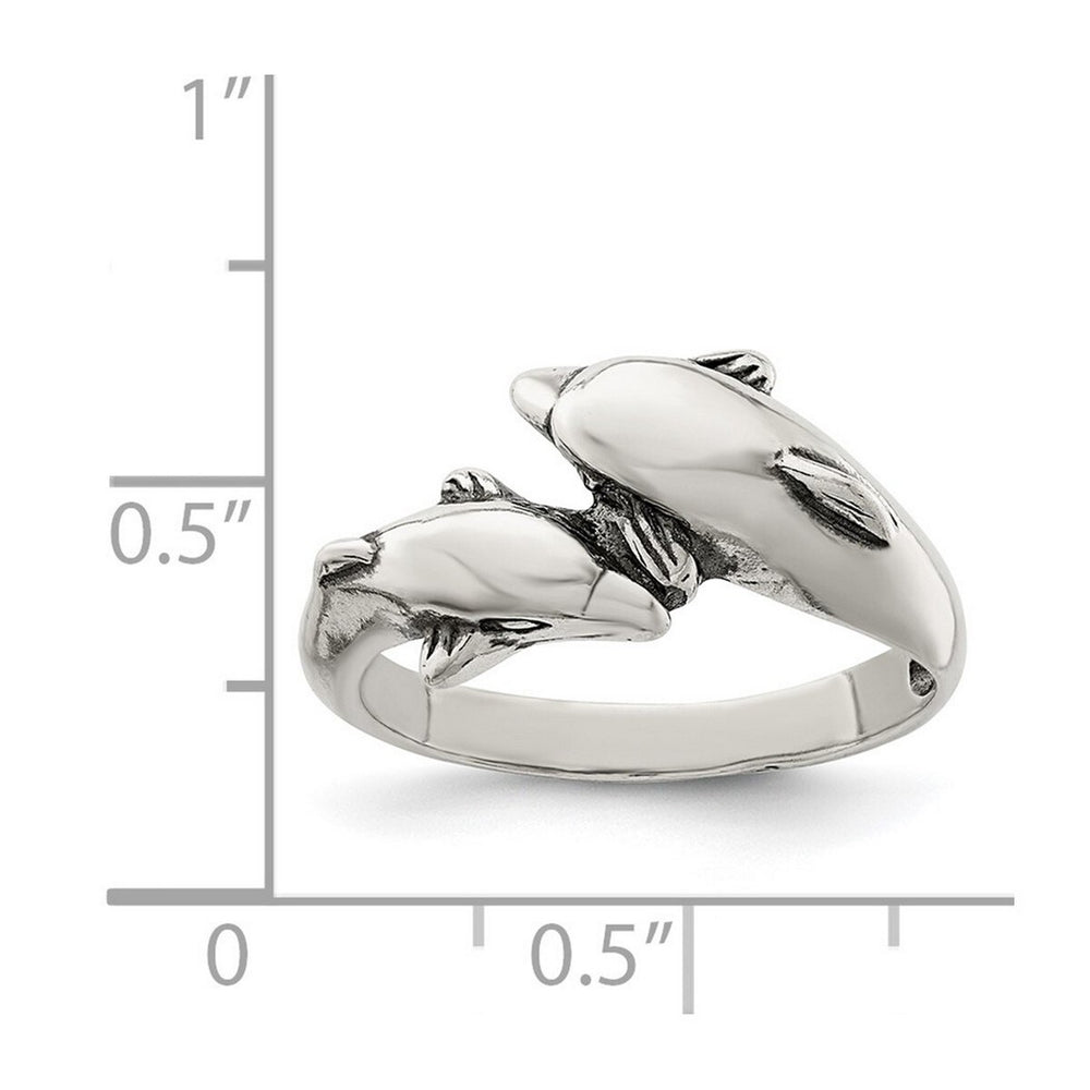 Curata 925 Sterling Silver Polished Kissing Dolphins Ring