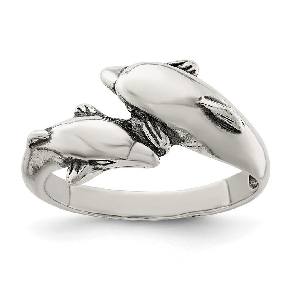 Curata 925 Sterling Silver Polished Kissing Dolphins Ring