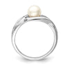 Curata 925 Sterling Silver Polished Rhodium Plated Diamond and Freshwater Cultured Pearl Ring