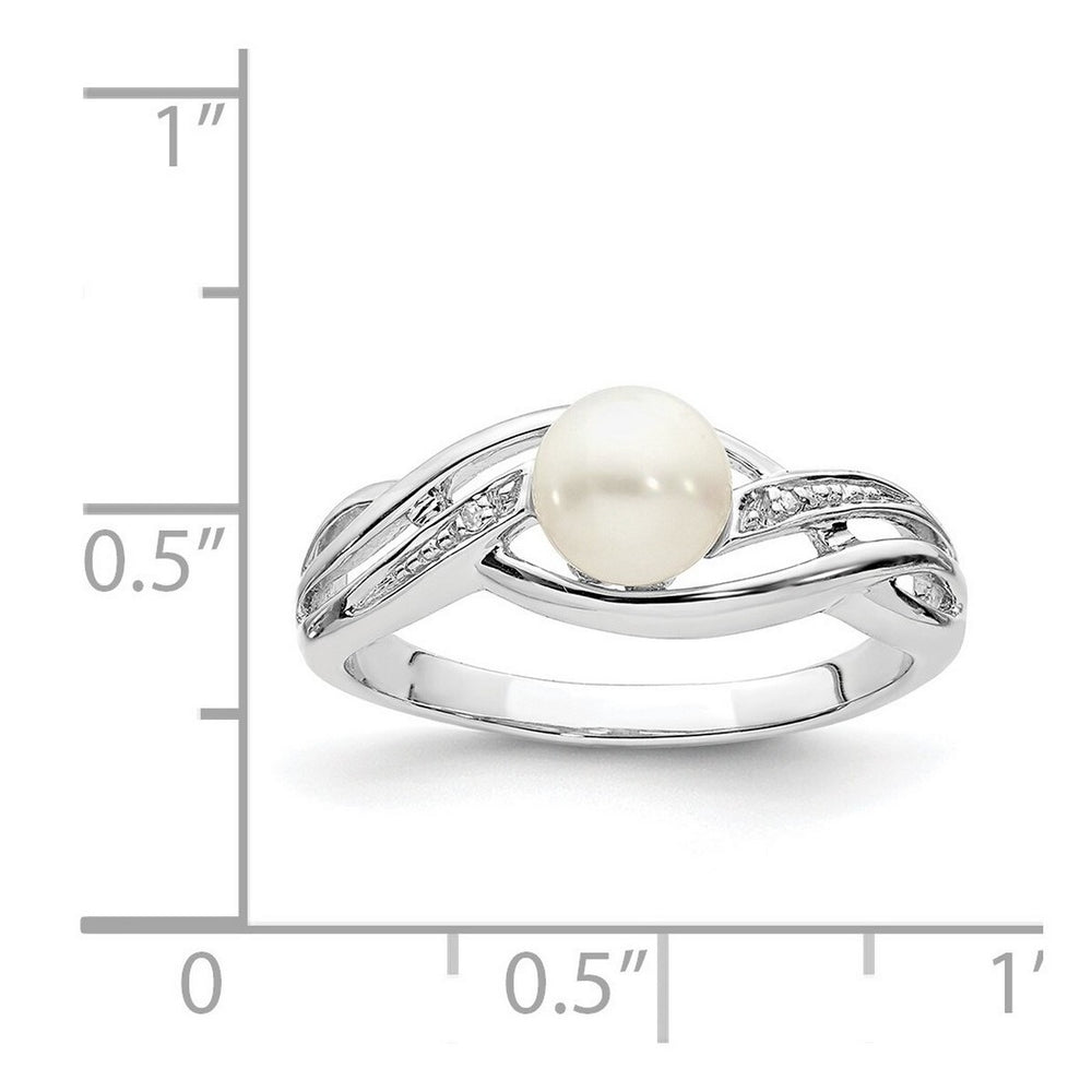 Curata 925 Sterling Silver Polished Rhodium Plated Diamond and Freshwater Cultured Pearl Ring