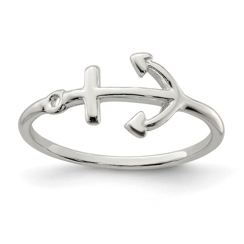 Curata 925 Sterling Silver Polished Sideways Anchor Ring