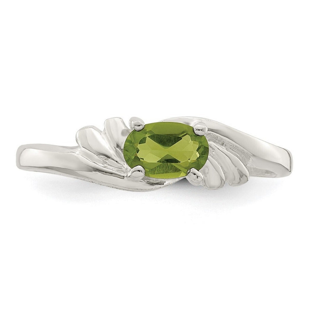 Curata 925 Sterling Silver Polished Solid Back Lime Green Oval Cubic Zirconia Ring