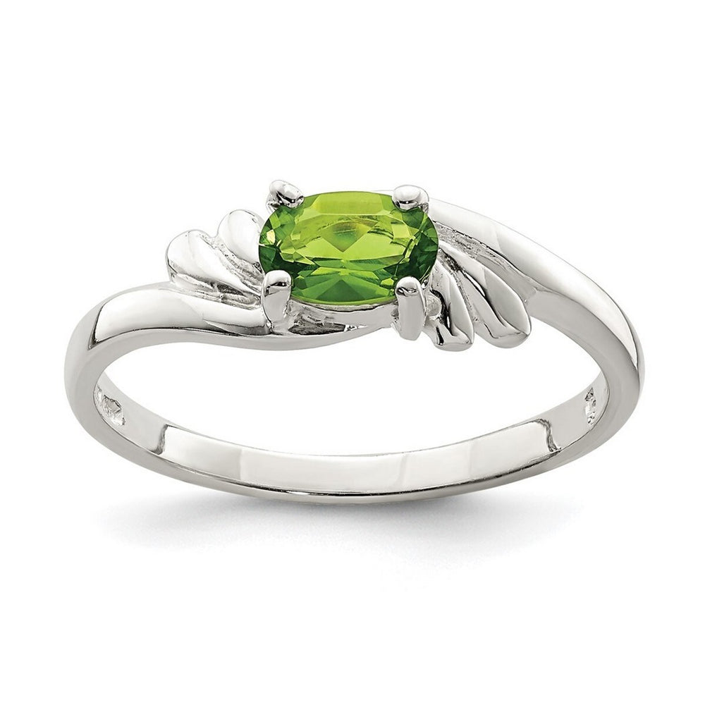 Curata 925 Sterling Silver Polished Solid Back Lime Green Oval Cubic Zirconia Ring