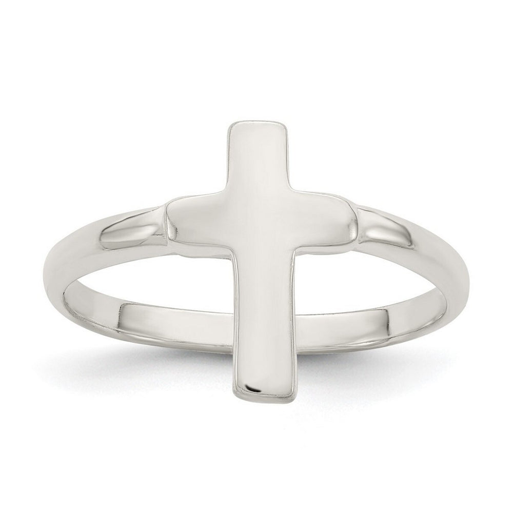 Curata 925 Sterling Silver Polished Vertical Cross Ring