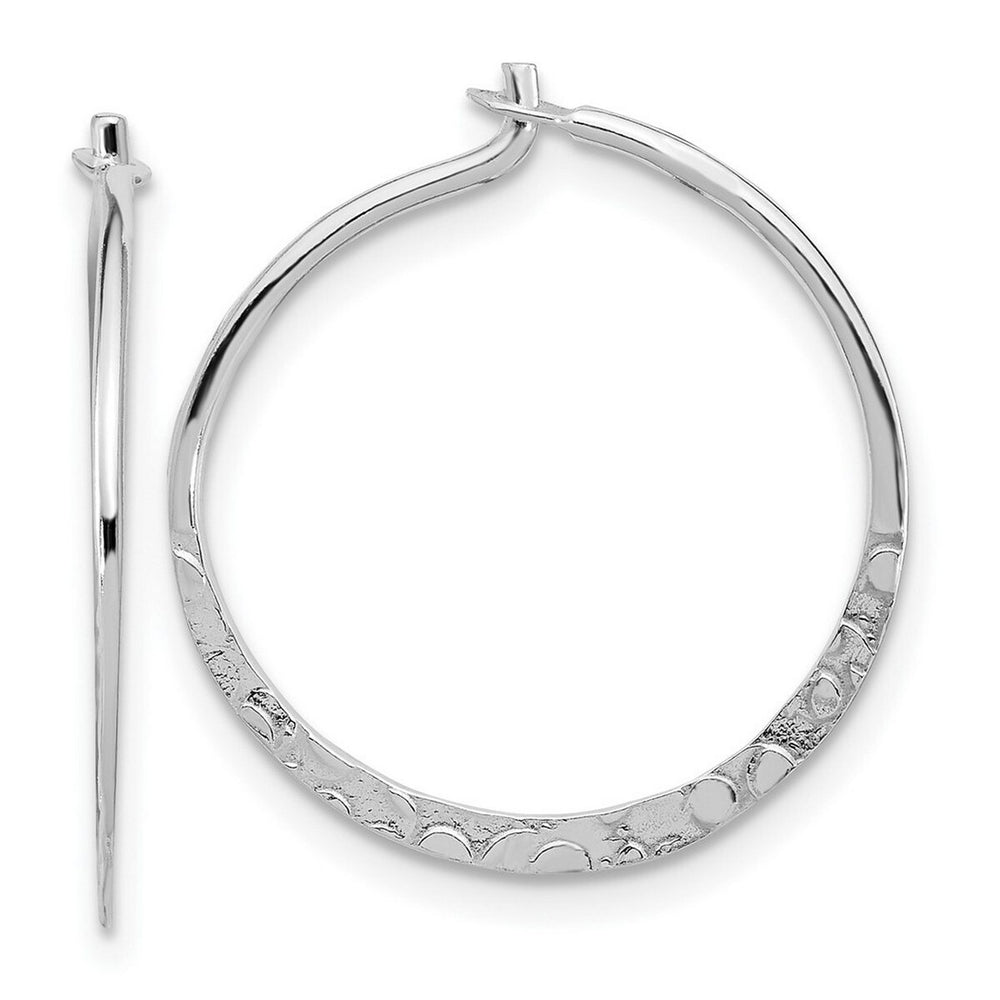 Curata 925 Sterling Silver Polished and Hammered 20.9x20mm Small Round Hoop Earrings