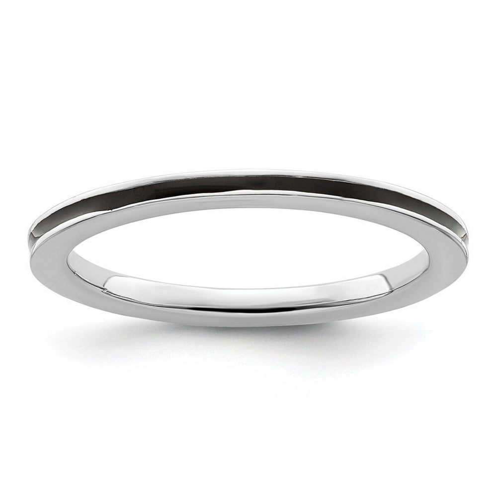 Curata 925 Sterling Silver Polished1.5mm Black Enameled Thin Band Ring