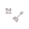 Curata 925 Sterling Silver Princess Square Cubic Zirconia Stud Screw Back Earrings - 3mm 4mm 5mm 6mm 7mm