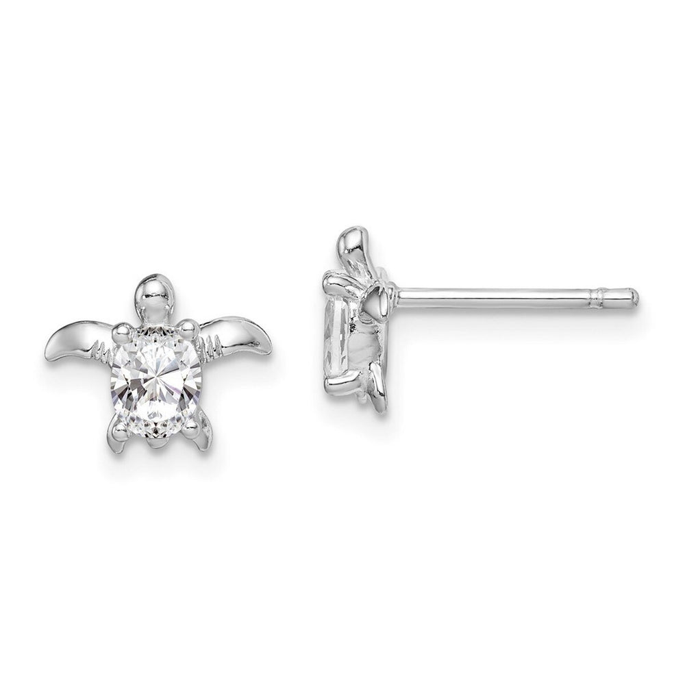 Curata 925 Sterling Silver Rhodium 10.11x7.72mm Cubic Zirconia Turtle Post Earrings