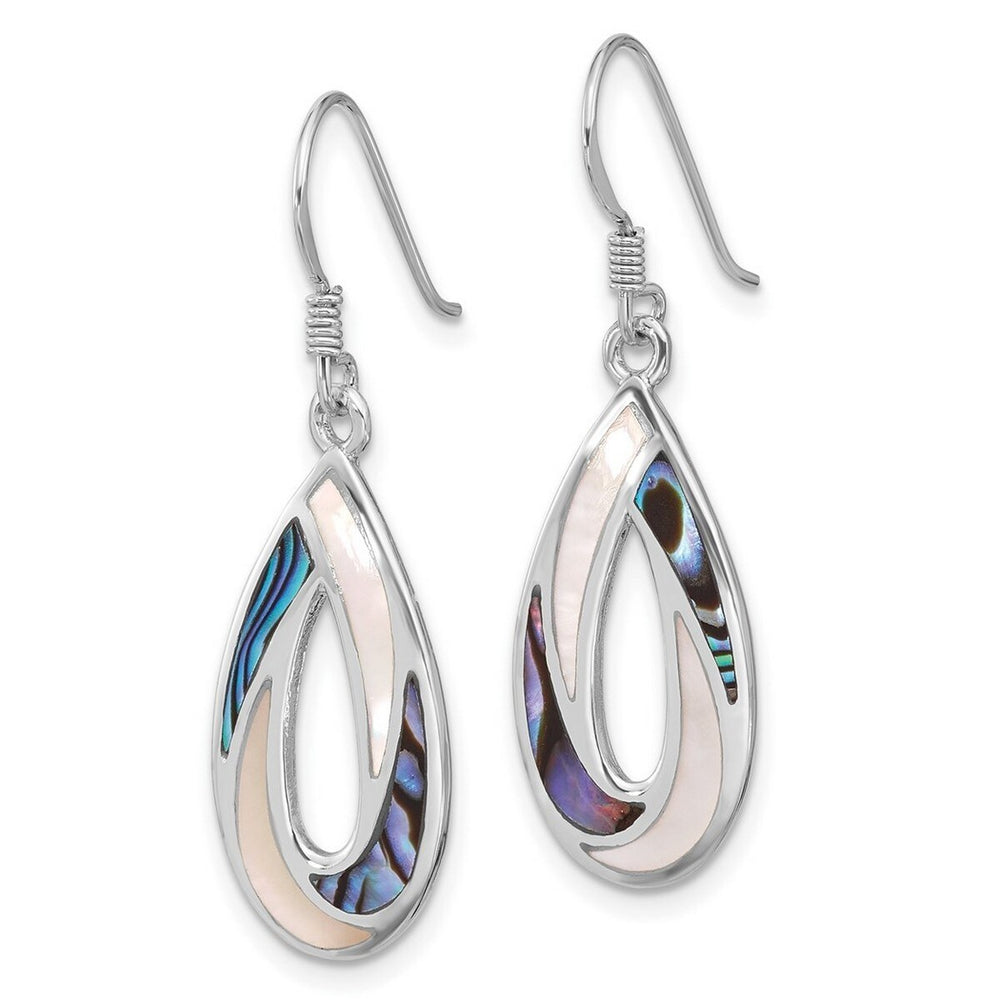 Curata 925 Sterling Silver Rhodium 11.5x38.5mm Teardrop Abalone Mother of Pearl Earrings