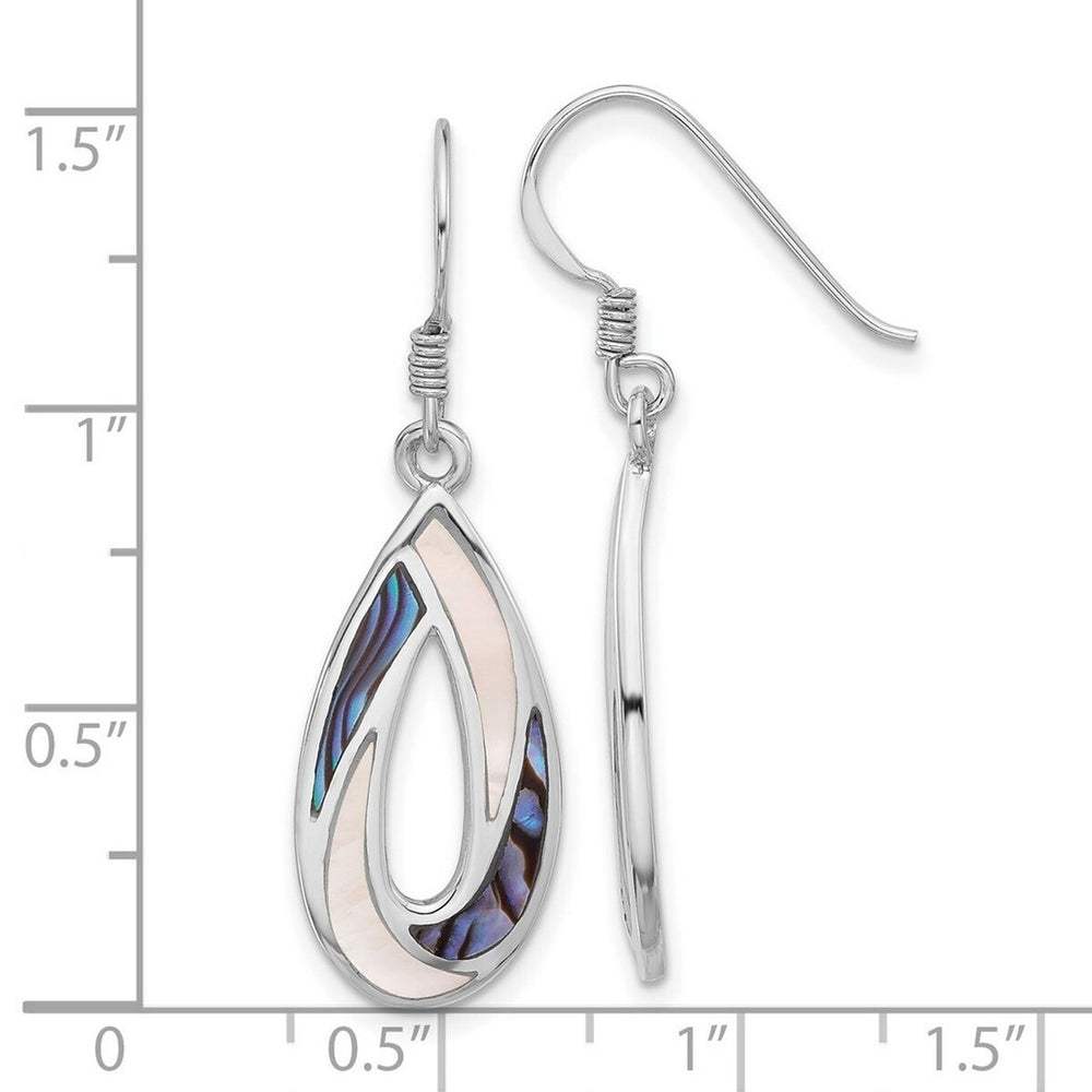 Curata 925 Sterling Silver Rhodium 11.5x38.5mm Teardrop Abalone Mother of Pearl Earrings