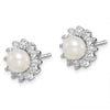 Curata 925 Sterling Silver Rhodium 11mm Cubic Zirconia and Cultured Pearl Post Earrings