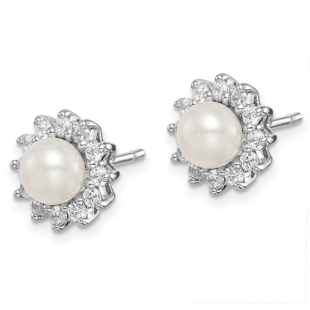 Curata 925 Sterling Silver Rhodium 11mm Cubic Zirconia and Cultured Pearl Post Earrings