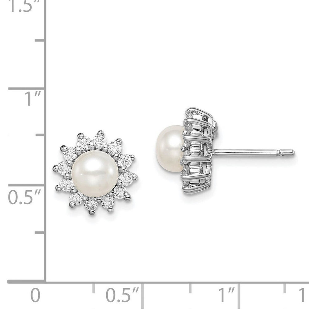 Curata 925 Sterling Silver Rhodium 11mm Cubic Zirconia and Cultured Pearl Post Earrings