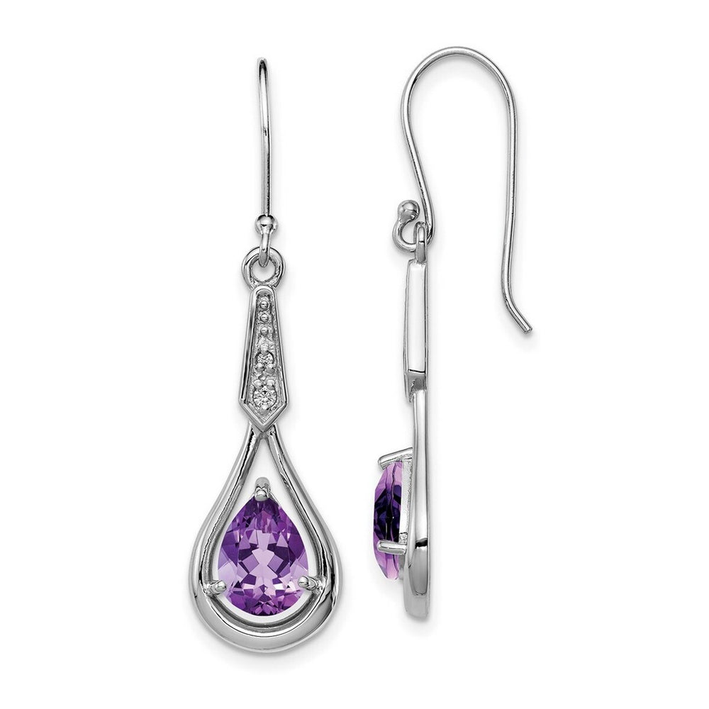 Curata 925 Sterling Silver Rhodium 11x40mm Teardrop Amethyst CZ Dangle Hook Earrings