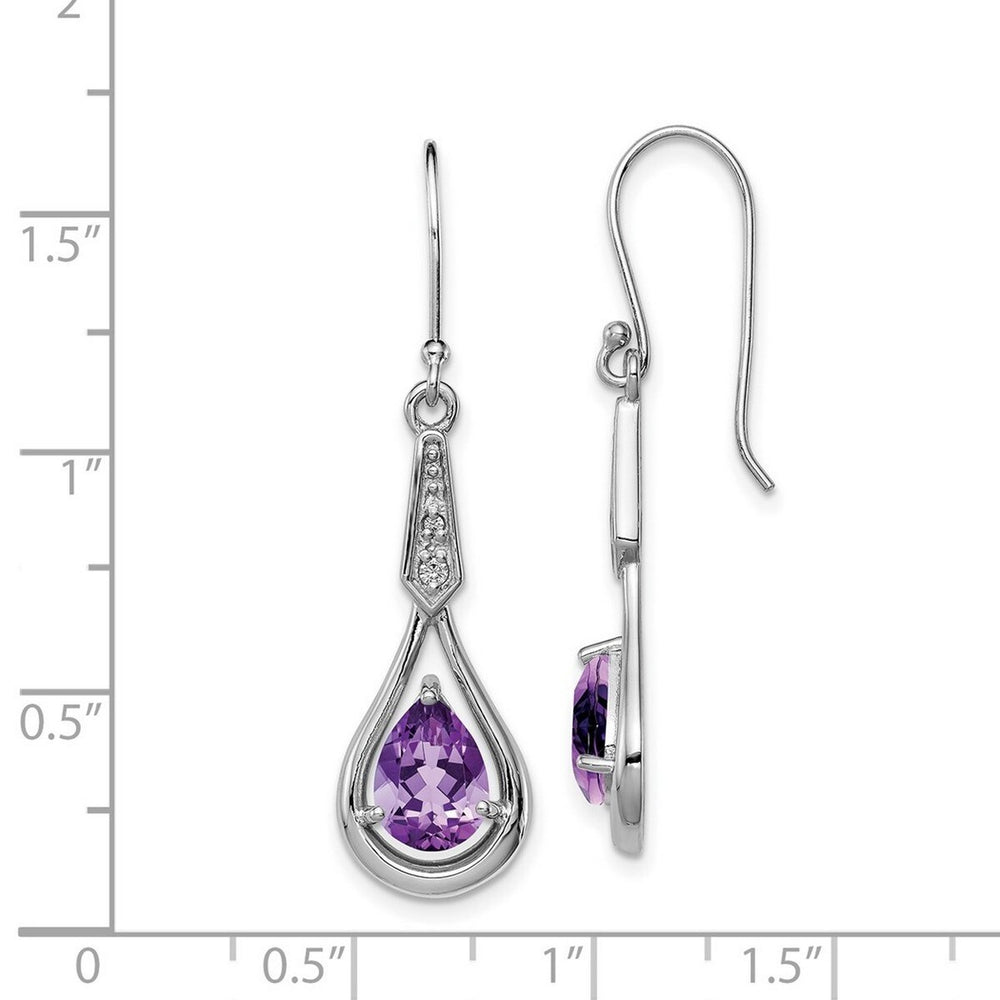 Curata 925 Sterling Silver Rhodium 11x40mm Teardrop Amethyst CZ Dangle Hook Earrings