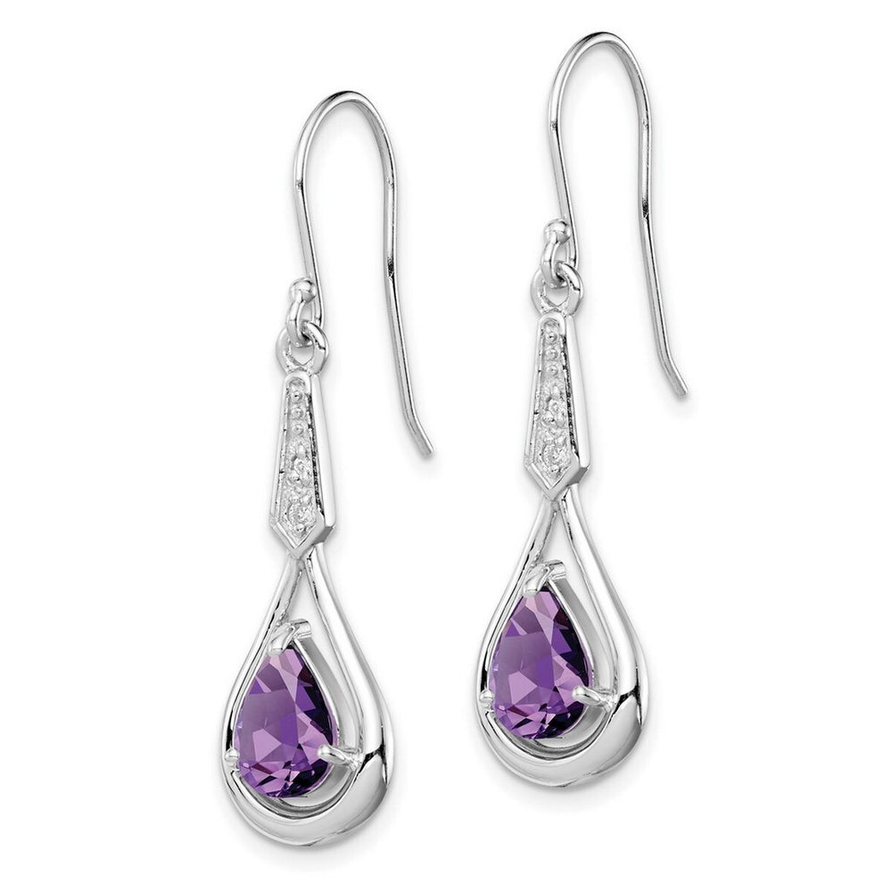 Curata 925 Sterling Silver Rhodium 11x40mm Teardrop Amethyst CZ Dangle Hook Earrings