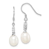 Curata 925 Sterling Silver Rhodium 32mmx8mm White Cultured Pearl Cubic Zirconia Hook Earrings