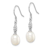 Curata 925 Sterling Silver Rhodium 32mmx8mm White Cultured Pearl Cubic Zirconia Hook Earrings