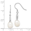 Curata 925 Sterling Silver Rhodium 32mmx8mm White Cultured Pearl Cubic Zirconia Hook Earrings