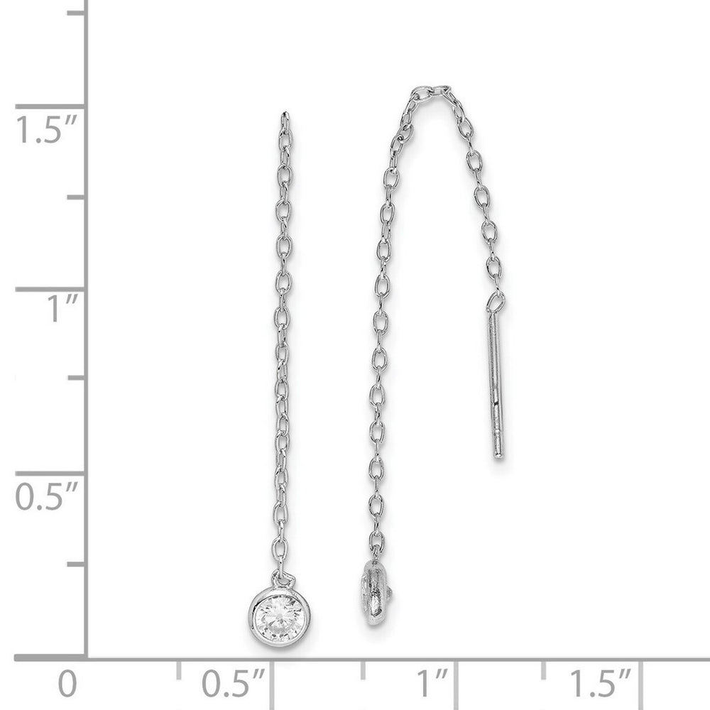 Curata 925 Sterling Silver Rhodium 4.38x63.58mm Cubic Zirconia Chain Threader Earrings