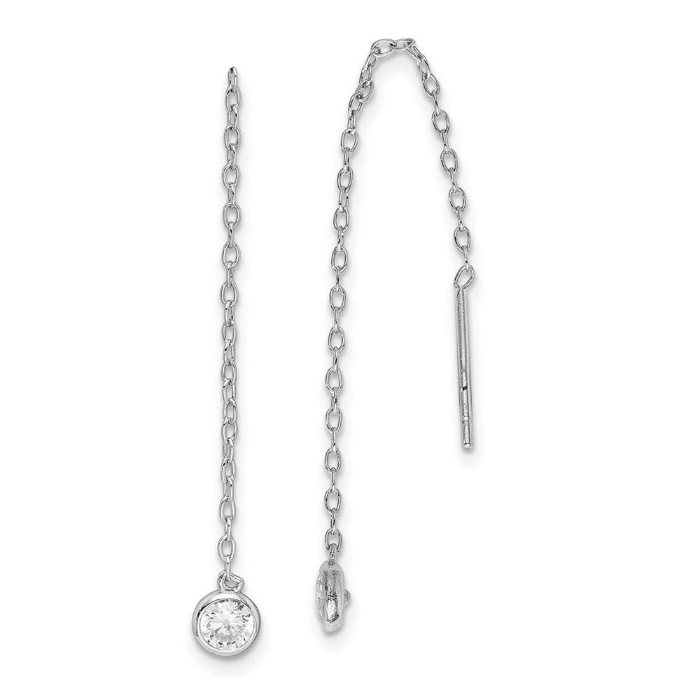 Curata 925 Sterling Silver Rhodium 4.38x63.58mm Cubic Zirconia Chain Threader Earrings