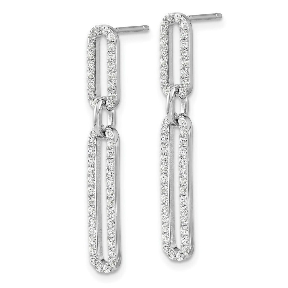 Curata 925 Sterling Silver Rhodium 5.25x35.5mm Paperclip Cubic Zirconia Post Earrings