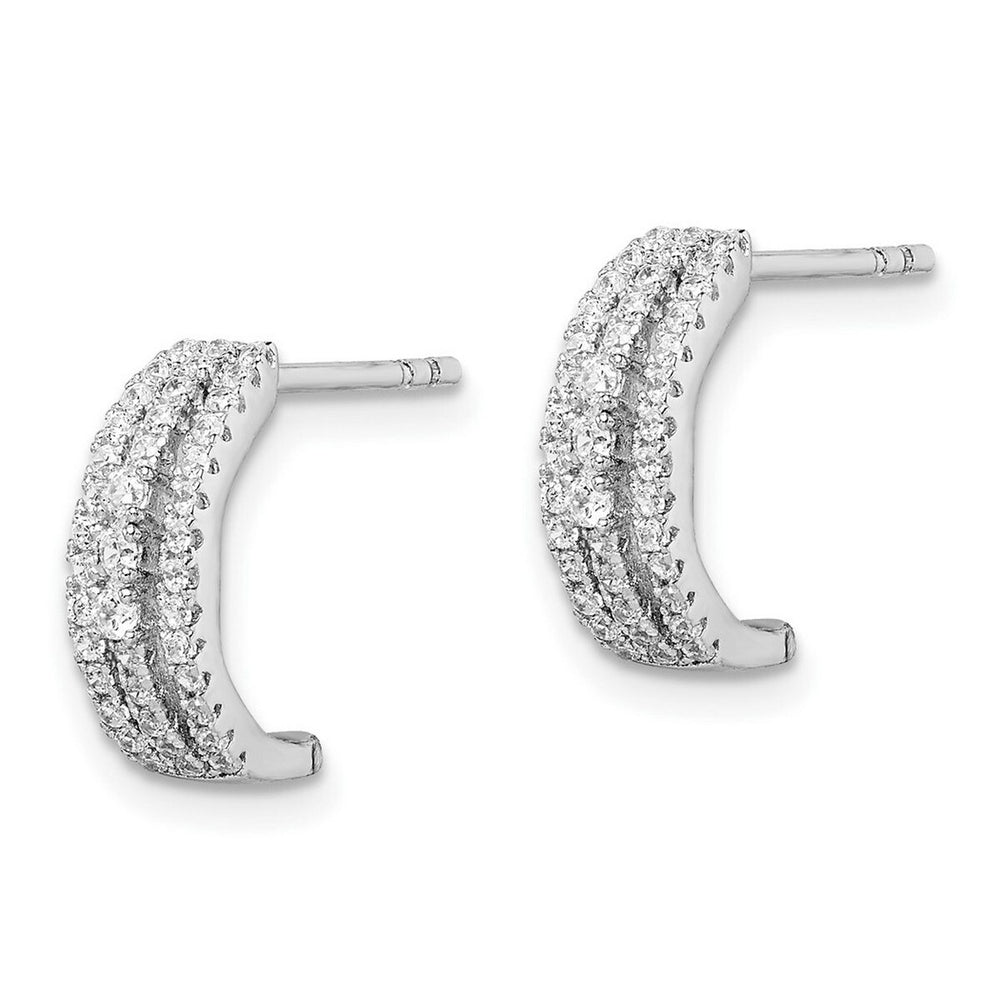 Curata 925 Sterling Silver Rhodium 8.75x13.55mm 3 Row Cubic Zirconia Hoop Post Earrings