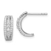 Curata 925 Sterling Silver Rhodium 8.75x13.55mm 3 Row Cubic Zirconia Hoop Post Earrings